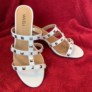 Van Eli Silver Stud White Sandals - Size 8
